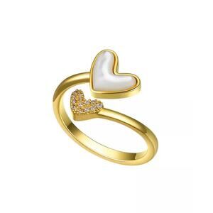 Cubic Zirconia and Mother of Pearl Heart Bypass Ring